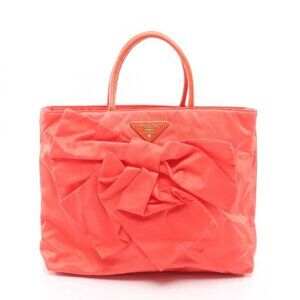 Prada Tote Tessuto Orange Nylon Patent Triangle Logo Ribbon